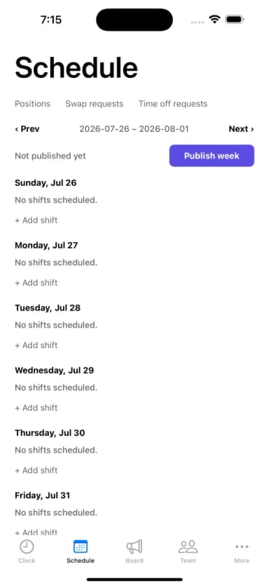 The Shiftova weekly schedule view